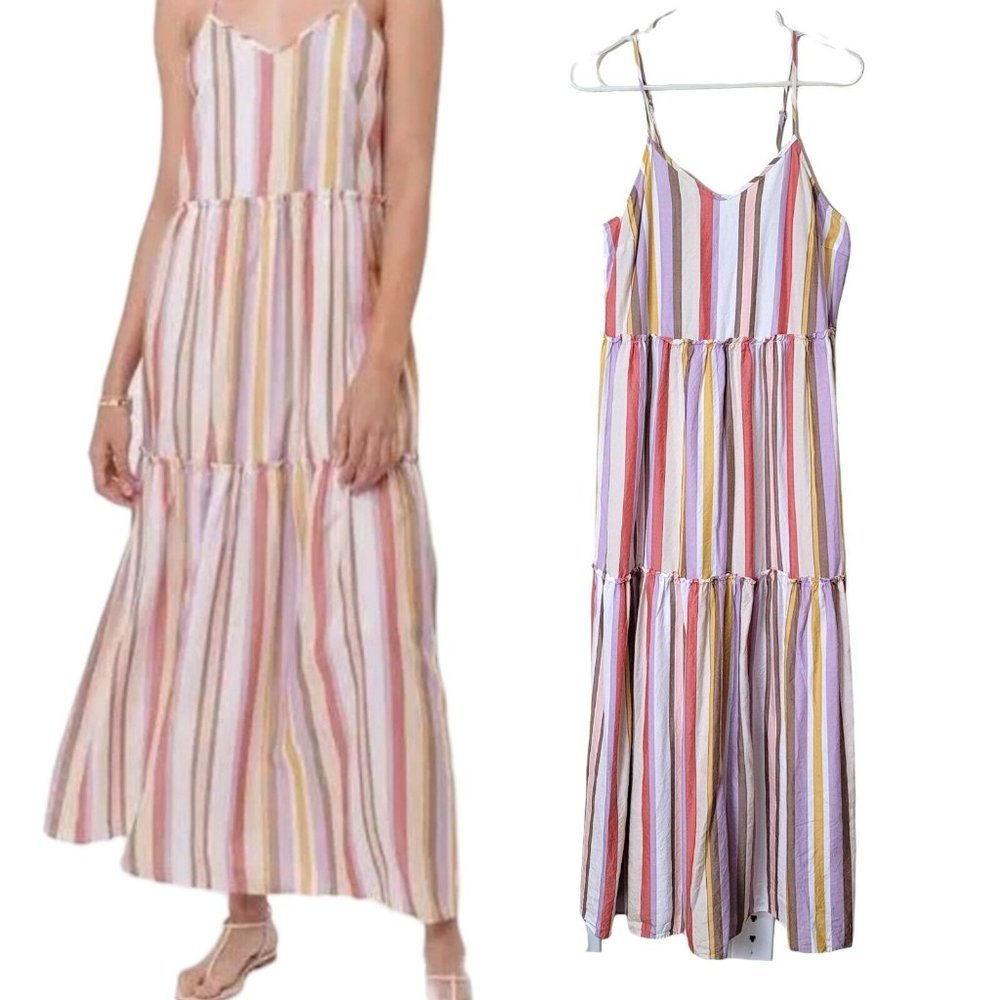 LOFT Summer Dresses Loftbeach Maxi Dress TieredStriped Flowy Sz Small Lyocell